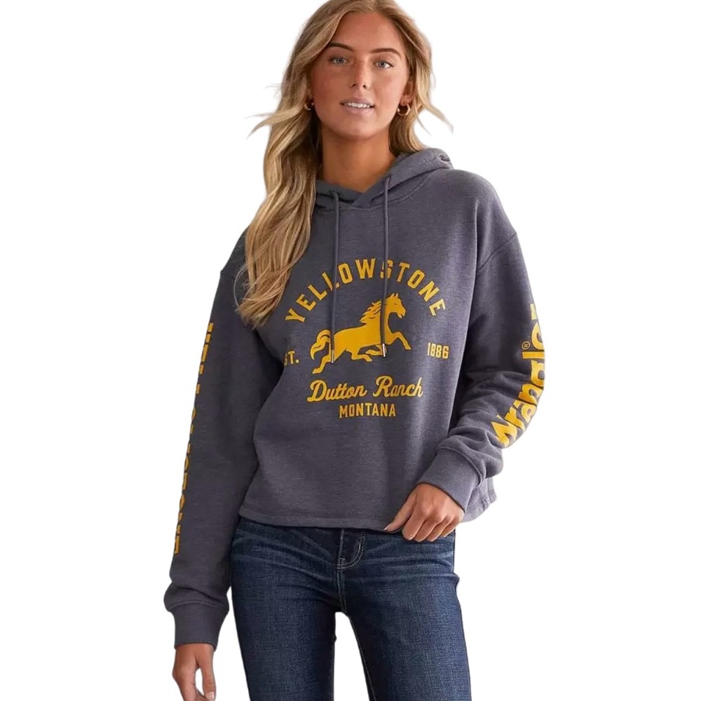 Wrangler Charcoal Hoodie with Yellow Print